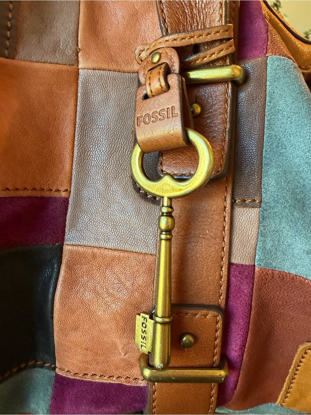 Fossil Mason Patchwork Leather Satchel - Y2K vintage bohemian patchwork fall - Picture 7 of 15